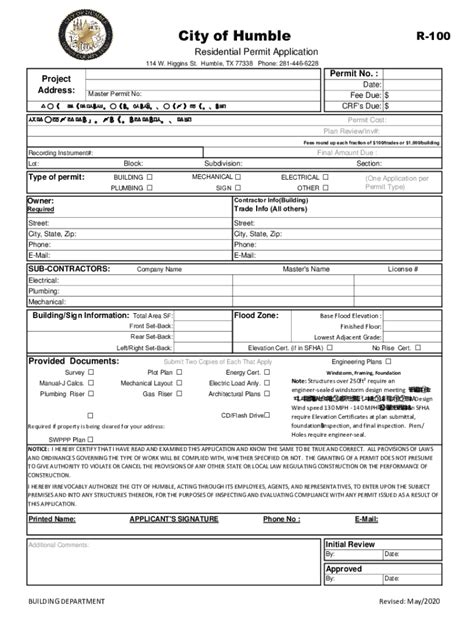 Permit Fees Schedule – City of Humble Government Form in .